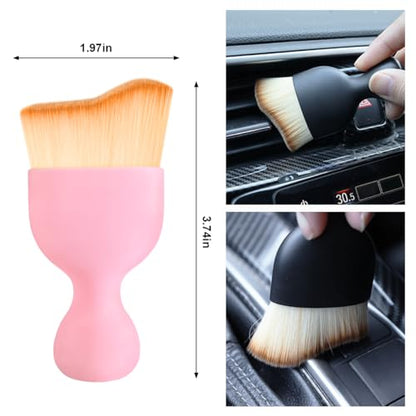 Osilly Car Detailing Brush, Auto Interior Soft Bristles Curved Cleaning Brush, Dust Collectors Dirt Removal Tool for Car Dashboard, Air Conditioner Vents, Leather, Computer, Scratch Free (Pink) - color: Pink