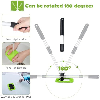 Frienda 3 Set Windshield Cleaner Tool Inside Car Window Cleaner Tool with 3 Extendable Handle 9 Reusable Microfiber Pads and 3 Spray Bottles for Auto Home Interior Exterior Glass Cleaning(Green) - color: Green