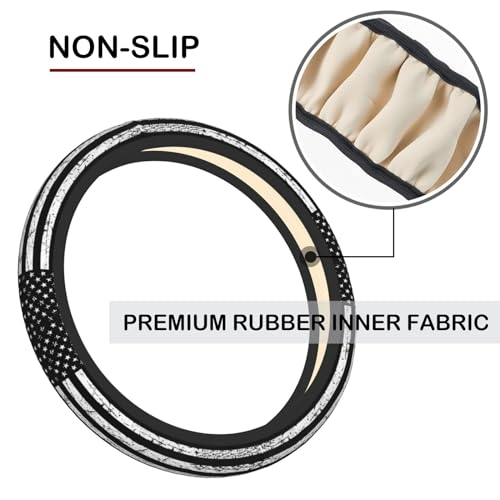Black White American Flag Elastic Steering Wheel Cover, Non-Slip Breathable Neoprene Steering Wheel Covers, Men Car Accessories, Universal 15 Inch Fit Auto, Suvs, Truck - color: Black White American Flag