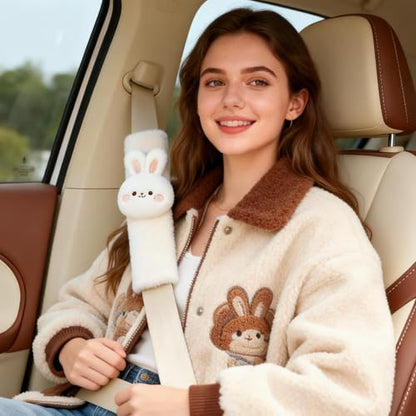 2 PCS Seat Belt Cover Pad, Cute Kawaii Animal Bunny Seatbelt Covers for Kids and Adults, Winter Plush Fluffy Soft Seat Belt Cover, Cartoon Seatbelt Cushion,Car Seat Strap Pads (F-Bunny) - color: F-Bunny