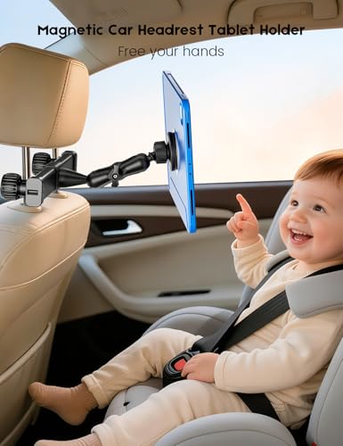 OHLPRO Tablet Holder for Car Headrest,360°Adjustable Magnetic Tablet Mount for Car Backseat,Gifts Road Trip Essentials for Kids,Fits for 5-13" Device Like iPad Pro, Air, Mini, Galaxy, Fire - style: Magnetic Adjustable Arm