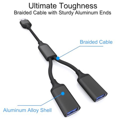 USB Splitter Cable 1 IN 2 OUT 1FT,USB 2.0 Male to Dual Female Extension Cord,Double Data+Charger Y Split Adapter USBA Port Hub for Laptop,PC/Computer,Desktop,Keyboard/Mouse,LED,TV,Printer,Xbox/PS4/PS5 - style: 1 IN 2 OUT