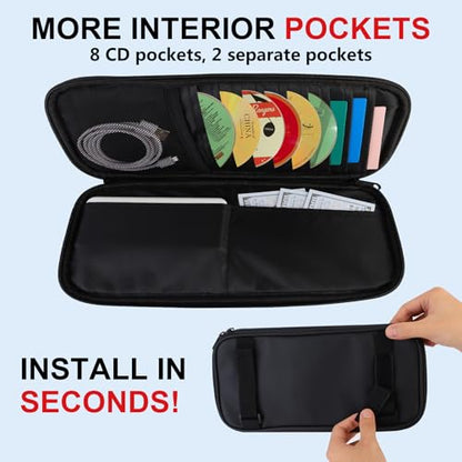 Car Visor Organizer CD Holder, Faux Leather Multi-Pocket Organizer Storage for Car/SUV/Truck with 13 CD Storage Sleeves, Sunglass Clip, Card Holder, CD Case Holder, Visor Accessories - style: Regular model-Black