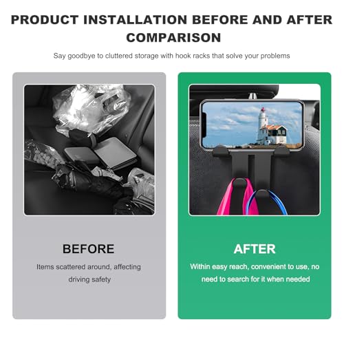 2PCS Car Seat Headrest Hooks, 4-in-1 Sturdy Car Seat Back Hanger Multifunctional Hanging Holder, Heavy Duty Auto Storage Hook Organizer for Handbags Purses Coats Grocery Bags