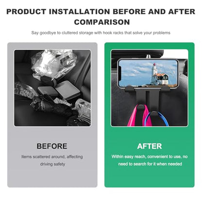 2PCS Car Seat Headrest Hooks, 4-in-1 Sturdy Car Seat Back Hanger Multifunctional Hanging Holder, Heavy Duty Auto Storage Hook Organizer for Handbags Purses Coats Grocery Bags