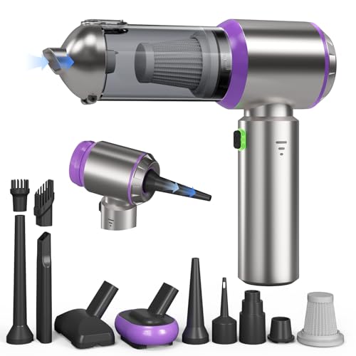 Car Vacuum Portable Cordless, 22000PA High Power handheld Vacuum Cleaner with Brushless Motor,11 in 1 Mini Hand Held Vacuum Cordless Rechargeable Air Duster/Blower/Pump for Car, Home, Pet, Office - color: Silver Purple