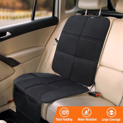 JOYSKY Car Seat Protector, 2 Pack Seat Protectors for Under Child Carseats with Thick Padding and Waterproof 600D Oxford, Automotive Seat Cover Pad Protects Your Vehicle Leather Interior