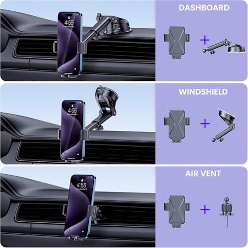 GUWEZ Universal Car Vent Phone Mount: 360° Swivel Holder for Smartphones, Secure Hands-Free Cradle for Easy Navigation & Calls - style: Windshield/Dashboard/Vent-B