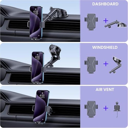 GUWEZ Universal Car Vent Phone Mount: 360° Swivel Holder for Smartphones, Secure Hands-Free Cradle for Easy Navigation & Calls - style: Windshield/Dashboard/Vent-B