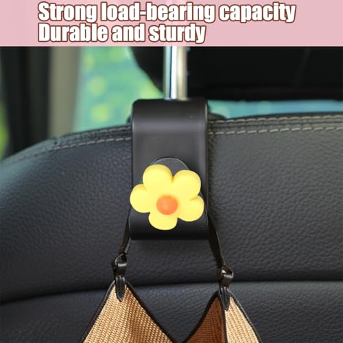4 PCS Car Headrest Hook, Multifunctional Flower Vehicle Seat Back Storage Hook, Cute Automotive Seatback Organizer Hanger for Purse Grocery Bag Handbag, Universal Fit (Black/Yellow) - color: Black/Yellow