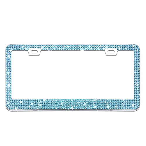 Bling License Plate Frame for Women, 1PCS Sparkly License Plate Frames| Over 1200 pcs 14 Facets Bedazzled Clear Glass Diamond Rhinestone Crystals w/Free Glitter Diamond Box (Blue) - color: Blue