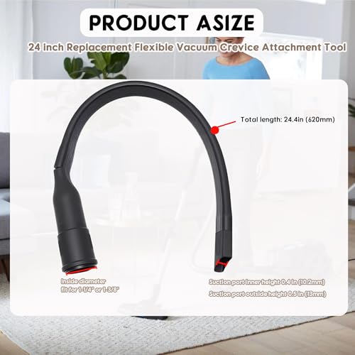 24" Flexible Vacuum Crevice Attachment Tool Crevice Brush Tool Kit Fit for Vacuum Hoses Accepting 1-1/4"(32mm) or 1-3/8"(35mm) Vacuum Accessories Vacuum Flat Slot Nozzle Interface