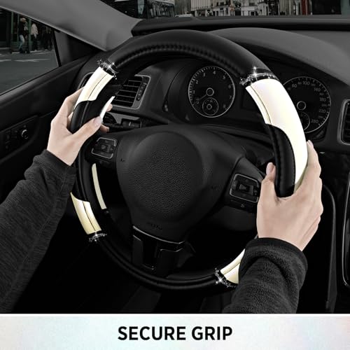 Road Comforts Leather Steering Wheel Cover - Made with PVC Leather - Anti-Slip, Universal Fit 14 1/2 inches to 15 inches - White - color: White