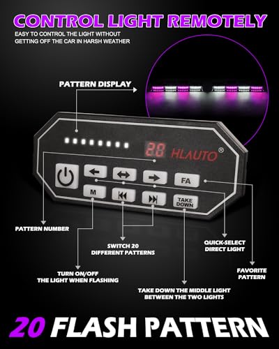 HLauto 604N Emergency Dash Strobe Lights: 2x16.8 inch Purple White Security Light w/Take Down, 48 LED Safety Flashing Warning Hazard Interior Windshield Light Bar for Truck Vehicle - color: #08 Purple / White