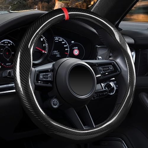 Labbyway Carbon Fiber Steering Wheel Cover, Universal 15 inch, Breathable, Anti-Slip, Warm in Winter and Cool in Summer, Black - color: Carbon Fiber Black
