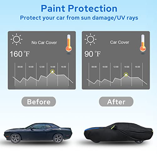 Avecrew Dodge Challenger Car Cover Waterproof All Weather for Automobiles, Outdoor Full Exterior Covers Fit 2008-2026 Dodge Challenger with Windproof Strap and Driver Door Zipper - size: Fit Dodge Challenger