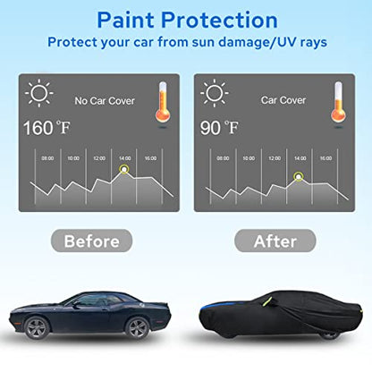 Avecrew Dodge Challenger Car Cover Waterproof All Weather for Automobiles, Outdoor Full Exterior Covers Fit 2008-2026 Dodge Challenger with Windproof Strap and Driver Door Zipper - size: Fit Dodge Challenger