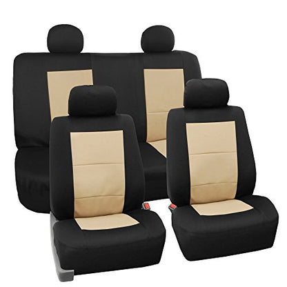 FH Group Full Set Neoprene - Universal Fit, Waterproof Seat Covers, Low Back Front Seat Covers, Solid Back Seat Cover, Washable Seat Cover for SUV, Sedan, Van, Beige - color: Beige/Black