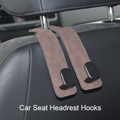 Purse and Bag Hook for Car, Zinc Alloy Seat Headrest Hooks, Upgraded Leather Car Seat Back Purses Hanger and Bags Holder (Brown, 2Pack) - color: Brown