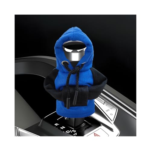 Car Gear Shift Cover, Funny Mini Auto Shift Knob Hoodie Fashionable Sweater Shirt, Universal Winter Warm Gear Shifter Stick Protector Cute Decoration for Cars Trucks SUVs (Black & Blue) - color: Black & Blue