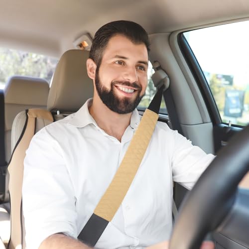 HARFINGTON 2pcs Shoulder Strap Cushions 29.5 Inch Car Seat Belt Pads Cover Auto Seatbelt Strap Shoulder Pad Automotive Seat Belt Cushion Pad for Auto SUV Truck, Beige - color: Beige, size: 29.5 Inch