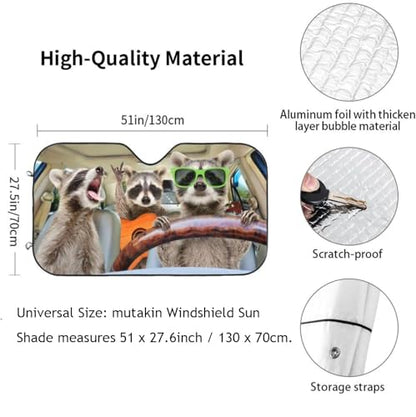 Raccoon Driving Car Windshield Sunshade Front Window Sun Visor Protector Foldable Shield Cover for Truck SUV - color: Black9