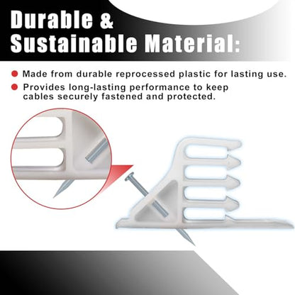 200 Pcs Multi-Cable Staple, Cable Stackers Electrical Wire Stackers, Cable Staples Clips with Steel Nails, White for Suitable Most Cables (White) - color: 200Pcs-White