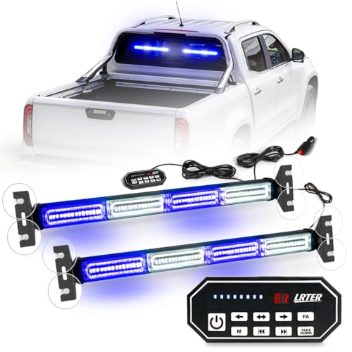 2 in 1 Emergency Strobe Light Bar Safety Flashing Warning Hazard Caution Light Bar w/Digital Display Controller for Construction Vehicles Firefighter Trucks(2x17.7, Blue/White) - color: #03 Blue/White