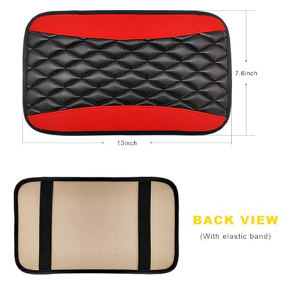 Car Center Console Cushion Pad, 12.6"×7.5" Waterproof Leather Armrest Seat Box Cover Protector, Soft Comfortable Anti-Scratch Arm Rest Console Pad for Most Cars Trucks SUVs (Black & Red) - color: Black & Red