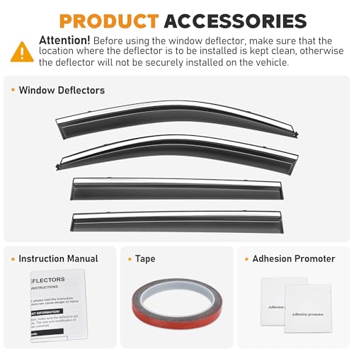 Shatterproof Taped-On Window Deflectors for Toyota Highlander 2014-2019 with Chrome Trim, Rain Guards, Window Visors for Cars, Vent Deflector, 4pcs - size: For 2014-2019 Highlander