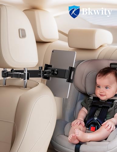 Car Headrest Tablet Holder, Lockable 3-in-1 Extension Arm Tablet Mount for Car Backseat, 360° Rotation, Fits iPad Pro Air Mini, Fire HD, 4.7-13" Tablets, Road Trip Essentials for Kids