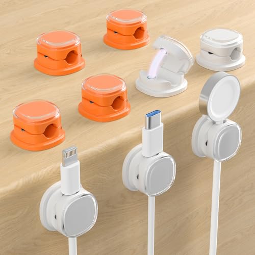 Magnetic Cable Clips, Adjustable Cord Holder Management, Adhesive Wire Keeper Organizer for Home Office Desk Phone PC Car Wall Desktop Nightstand Appliance (9-PCS White & Orange) - color: 9-PCS White & Orange
