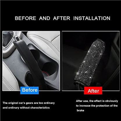 2pcs/Set Crystal Diamond Gear Shift Knob Cover & Handbrake Cover Set- Rhinestone Leather Handcraft Bling Bling Car Accessories for Women Universal Fit (Black Diamonds) - size: Gear Shift & Handbrake (Black Diamonds)