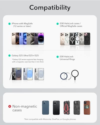 ESR for MagSafe Car Mount Charger, Dashboard Magnetic Wireless Car Charger Mount, Compatible with MagSafe Car Charger, for iPhone 17-12 Series, Galaxy S26/S25, Fast Charging, Car Accessories, Black