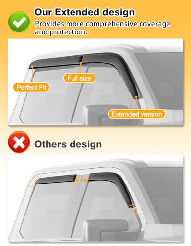 Outside-Mount Window Rain Guards Fit for Ford F-150 2015-2026/ F250-F550 2017-2026 SuperCrew,Truck Window Visors Wind Deflector Dark Smoke Vent Shades Car Tape-on 4-pcs with Thicker - size: Fit for 2015-2026 F150/2017-2026 F250-F550