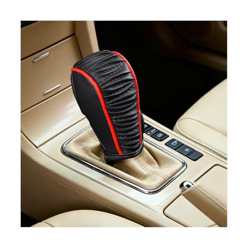 Zpana Car Gear Shift Knob Cover, Leather Automatic Vehicle Shifter Knob Protector, Anti-Slip Auto Interior Gear Stick Lever Handle Protection Cover, Universal for SUV, Sedan, Truck (Black/Red) - color: Black/Red