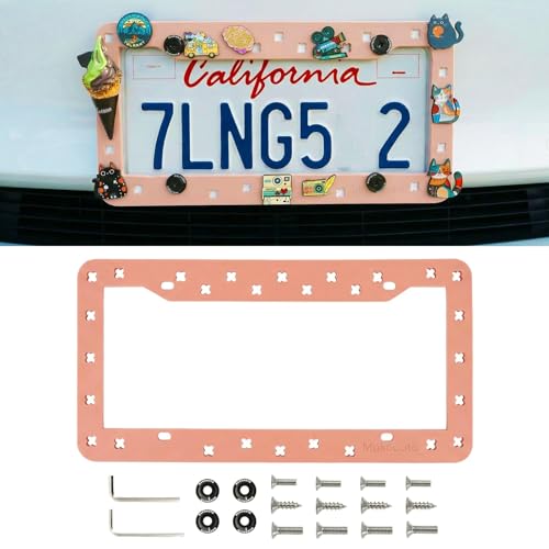 DIY Charm License Plate Frame Hot Pink, 1-Pack Premium TPU License Plate Holder Compatible with Shoe Charms, Anti-Theft Stainless Steel Hardware Kit & Tools, Rattle-Proof Drainage Design - color: Pink, size: 1 PC