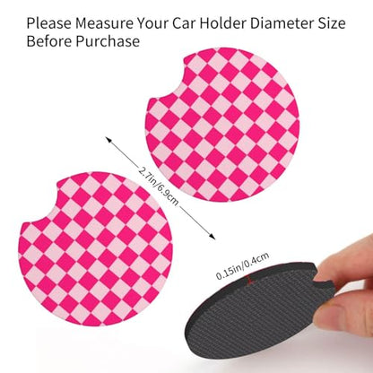 Chessboard Pink Steering Wheel Cover Pink Chessboard Steering Wheel Cover Racing Flag Breathable Universal for 15 Inch Anti-Slip Car with 2 Pieces Car Coasters Suitable for Men Women Chessboards - color: Chessboard pink