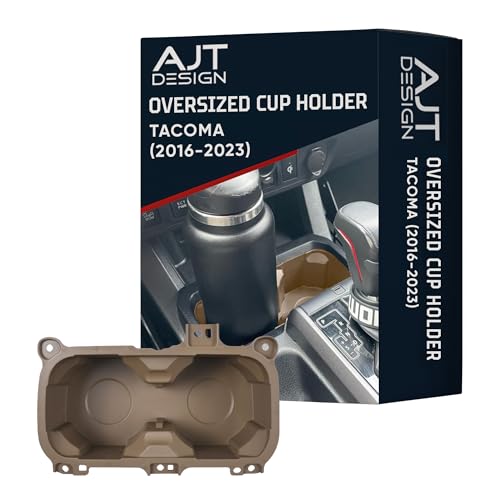 AJT DESIGN Oversized Cup Holder for Toyota Tacoma (2016-2023) | ABS Plastic Oversized Cup Holder Replacement for Tacoma - Quicksand | Vessel Diameter of 3.65"| Made in USA - color: Quicksand, style: Without Rubber Tray