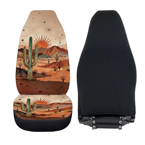 Desert Cactus Car Front Seat Covers Arizona State Car Seat Covers Full Set of 2 Stretch Polyester Fabric Cover Automotive Interior Seats Covers for Most Cars SUV Sedans - color: Desert Cactus