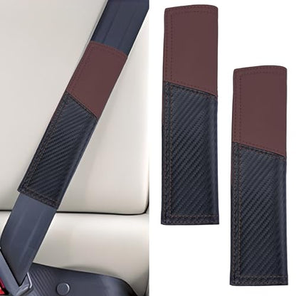 ecocstm 2 PCS Car Seat Belt Cover Pad, Carbon Fiber Safety Seatbelt Shoulder Strap Covers, Breathable Leather Soft Harness Pad, Interior Car Accessories, Universal for SUV, Truck, RV (Burgundy&Black - color: Red