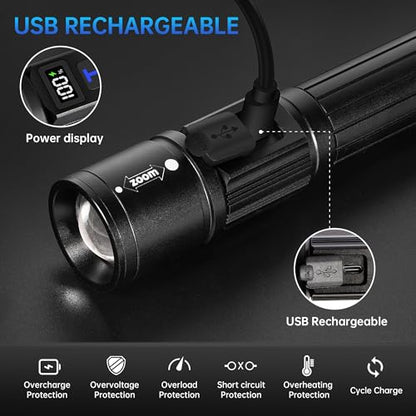TrixHub Rechargeable Flashlights 2 Pack, Super Bright High Lumens Flash Light, 5 Modes Zoomable Linternas with LCD Digital Display, Powerful Handheld LED Flashlights for Home Emergencies Camping - size: 2pack