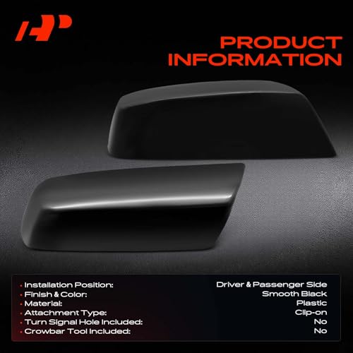 A-Premium 2 PCS Driver and Passenger Side Rearview Mirror Covers Caps - Compatible with Chevrolet Silverado 1500 LD & GMC Sierra 1500 Limited, Sierra 2500 HD - Smooth Black, Without Turn Signal Hole - color: Smooth Black