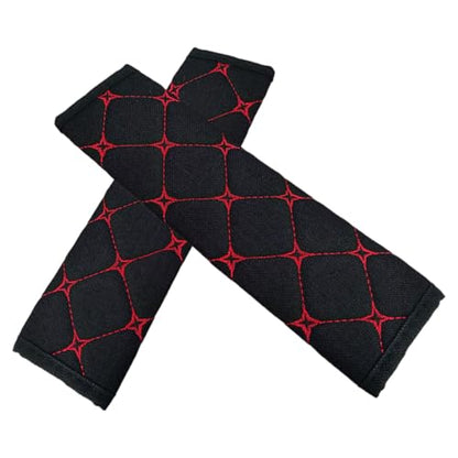 2PCS Car Seat Belt Cover, Cotton Linen Car Safety Seat Belt Pads, Harness Shoulder Pads Protect Your Neck, Universal Car Strap Protection Accessories for Cars, Trucks, SUVs (Black＆Red) - color: Black＆Red