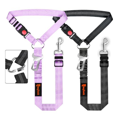 Removable Dog Seat Belt Harness for Car, 3 in 1 Pet Dog Car Seatbelt Leash, Retractable Restraint Secures to Vehicle Headrest & Adjustable Reflective Bungee Dog Seatbelt Tether, Purple and Black - color: Black+Purple