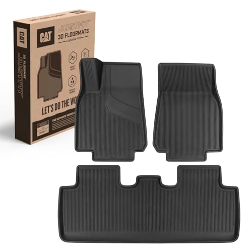 Cat® JustFit™ 3D Floor Mats for Tesla Model Y 2020–2024 Custom Fit All Weather Floor Liners, Heavy Duty Rubber Mats for Tesla Model Y – Premium Tesla Accessories for Full Interior Protection - style: Tesla Model Y (2020-2024)