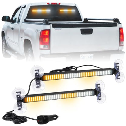 XRIDONSEN 2 in 1 Traffic Advisor Light Bar 2X 17.7 inch 144 LED Amber White Warning Hazard Safety Interior Front Rear Windshield Dash Emergency Strobe Lights for Plow Trucks Construction Vehicles - color: Amber/White