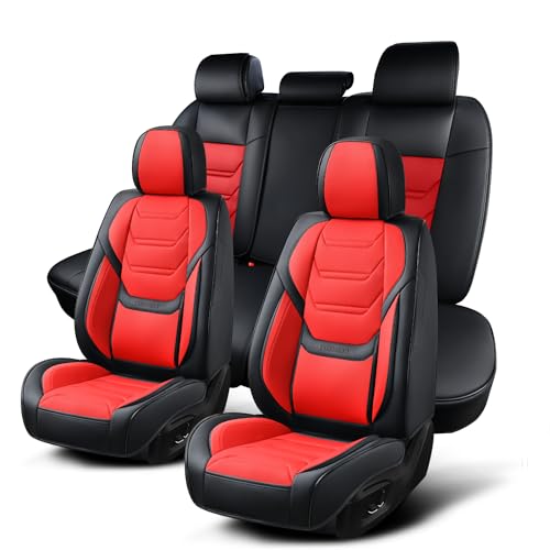 TIEHESYT Car Seat Covers Full Set, Breathable Leather Automotive Front and Rear Seat Covers, Car Seat Protectors Full Set, Compatible with Most Vehicles, SUV (Black&Red, Front Pair and Rear) - color: Black&Red, size: Front Pair and Rear Headrestless