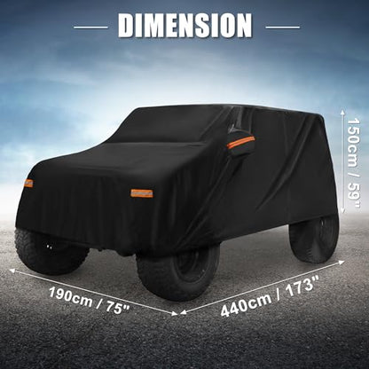 X AUTOHAUX Car Cover for Jeep Wrangler 2DR 2007-2017 Aluminum Film Outdoor Waterproof Sun Rain Snow Hail Protection with Driver Door Zipper - size: for Jeep Wrangler JK 2 Door 2007 -2017