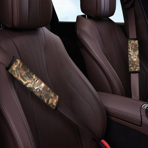 Camo Hunting Deer 2 Pack Car Seat Belt Pad Cover Thickened Car Safety Seat Belt Strap Shoulder Pad Fashion Auto Interior Universal Fit Most Cars Women Men - color: Camo Hunting Deer